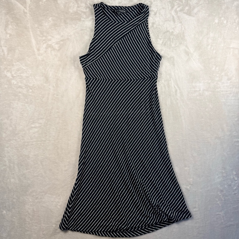 Athleta Black & White Striped Sleeveless Midi Dress XXS